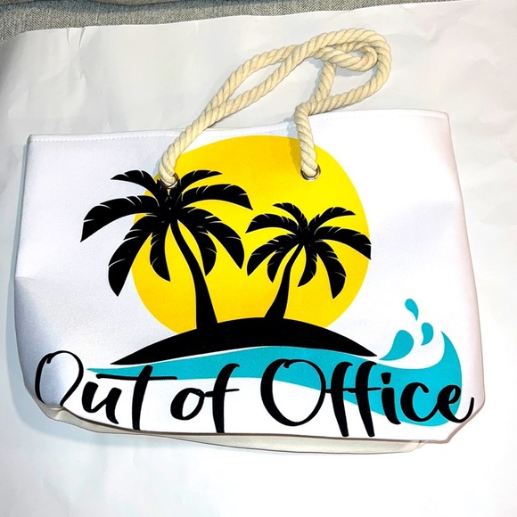 Beach Canvas Large Tote Bag Out of Office Palm Tree and Sun New - Picture 1 of 7
